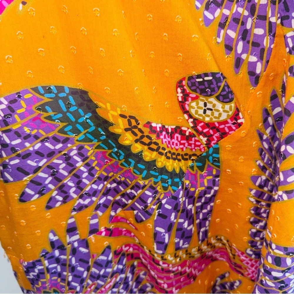 Farm Rio MIXED PRINTS MIDI WRAP DRESS  Sz MEDIUM BEADED MACAWS PINK FOLIAGE - Picture 10 of 15
